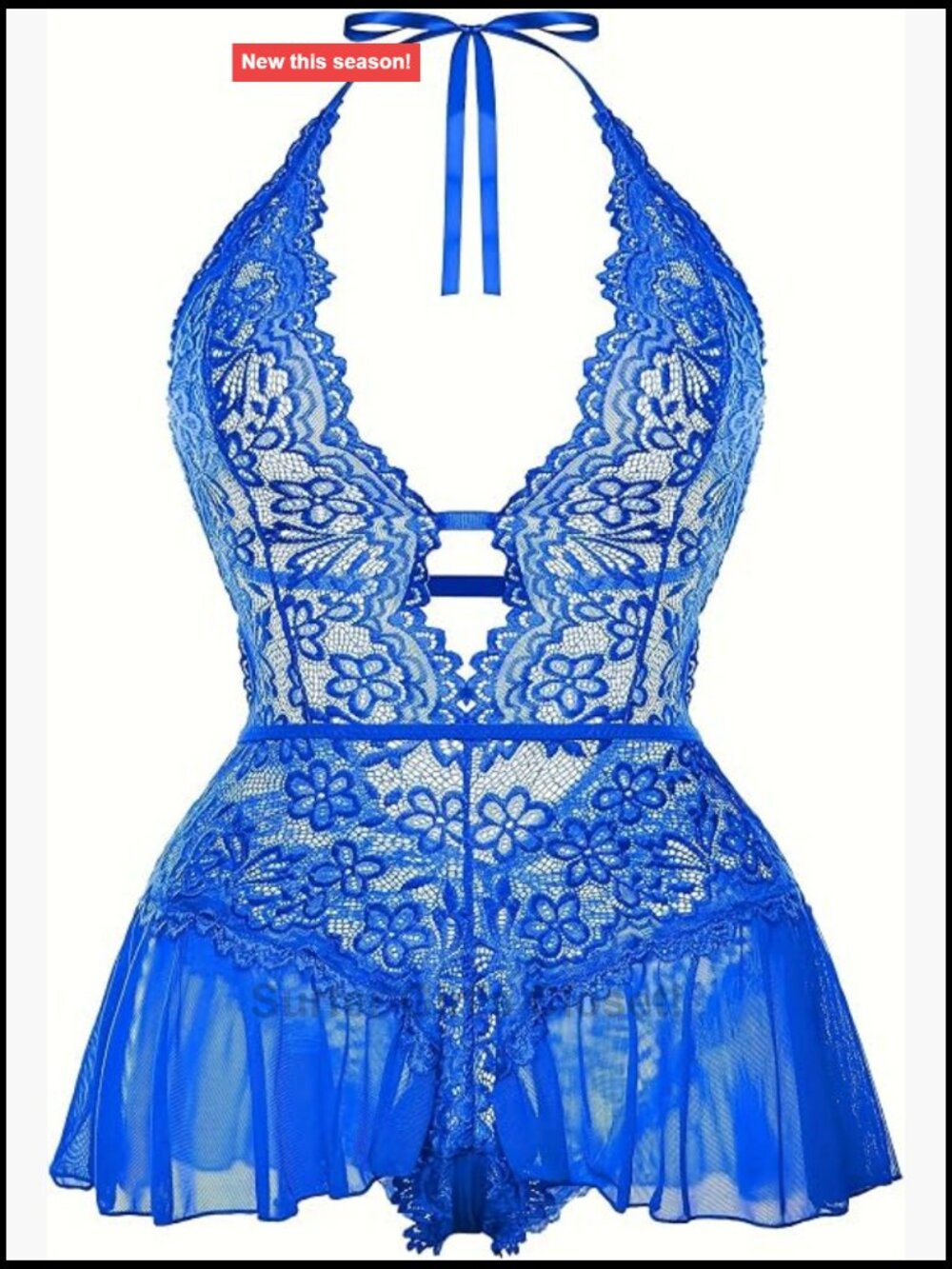 Plus Size Lace Bodysuit Lingerie Teddy Halter Neck Floral Sleeveless